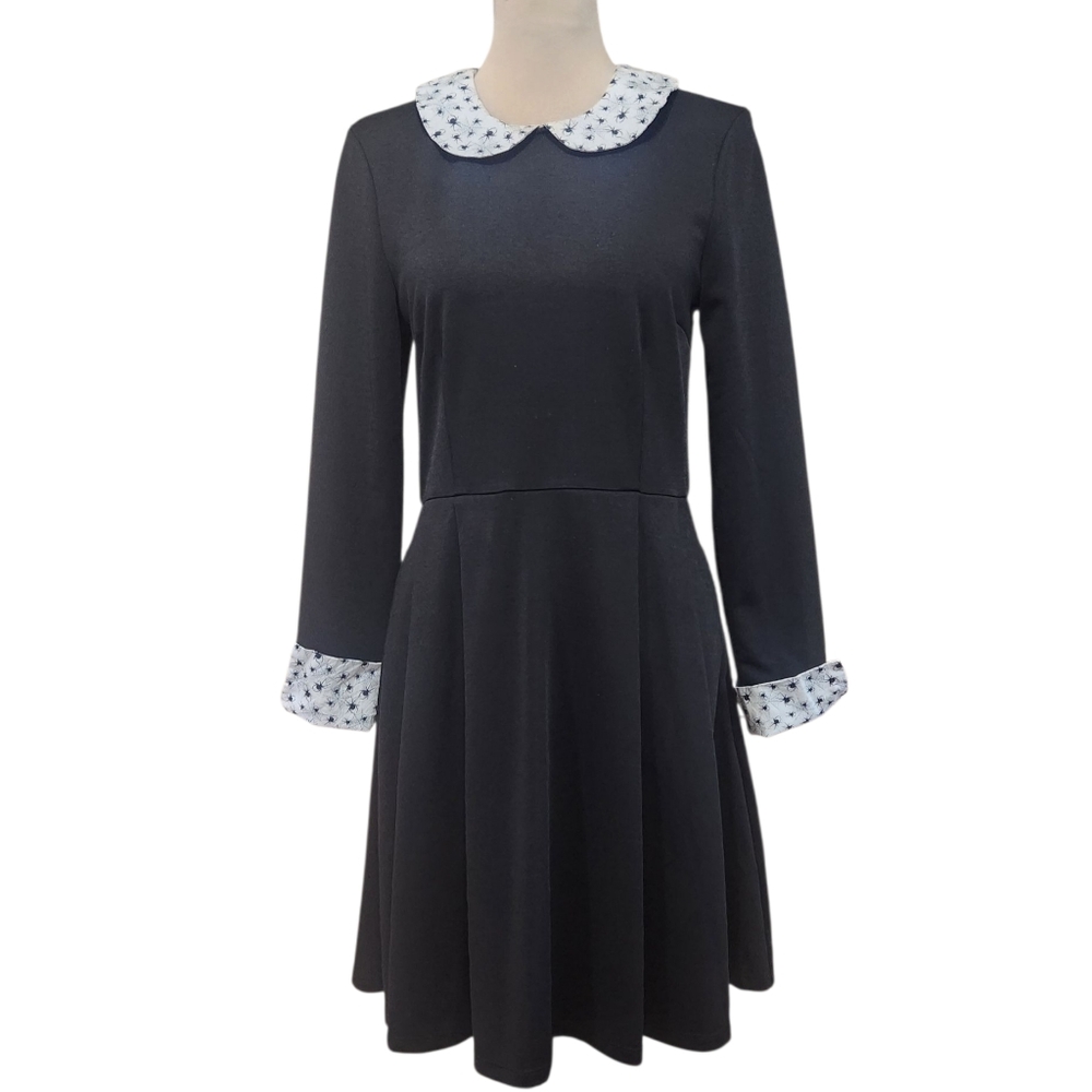 Smak Parlour Wednesday Addams Goth Dress Spider Collar Skater Dress M